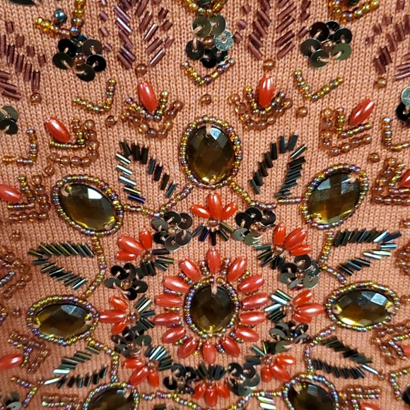 Victor Costa Vintage Plus Coral Beaded Sweater 1X Fall - Picture 4 of 7